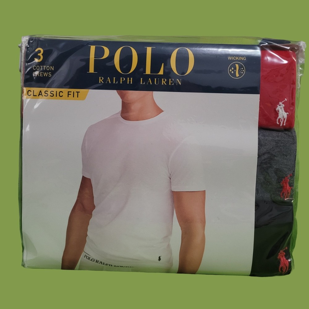 Polo by Ralph Lauren 3 Pack Classic Fit T-Shirts, Red, Gray, Black, Medium
